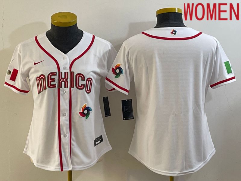Women 2023 World Cub Mexico Blank White Nike MLB Jersey1